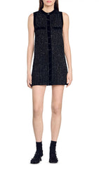 Suri Sparkle Tweed Sleeveless Mini Dress with Velvet Trim