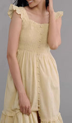 Fahari Butter Yellow Smocked Off-Shoulder Midi Dress