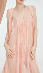 Ethereal Fintan Blush Pink Strapless Pleated Mesh Maxi Dress