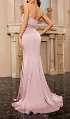 Dae Blush Pink Strapless Sweetheart Mermaid Maxi Gown with Chic Bow Belt