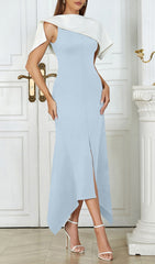 Custodia Serenity Blue Capelet Slit Maxi Dress