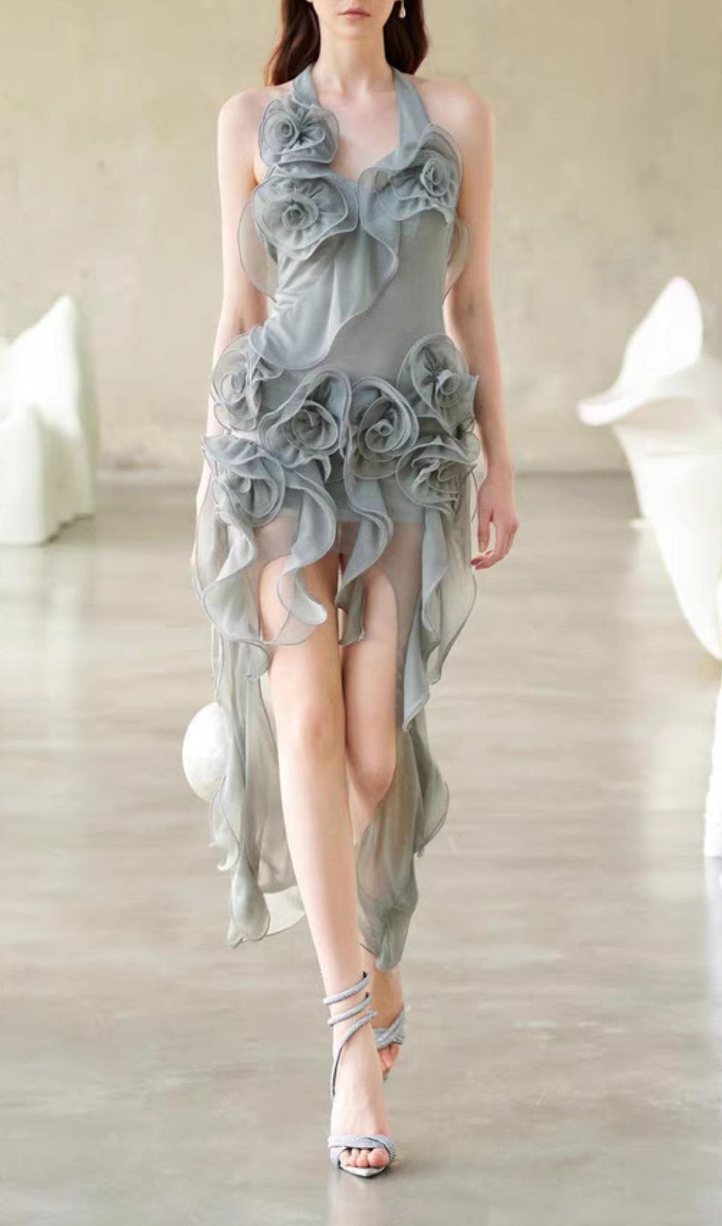 Hailey Grey Halter Maxi Dress
