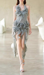 Hailey Grey Halter Maxi Dress