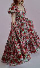 Eilidh Romantic Rose Floral Sweetheart Neck Puff Sleeve Maxi Dress