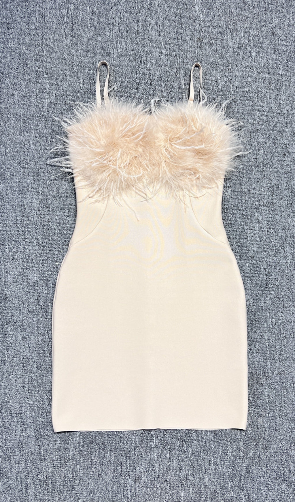 Candace Beige Feather Trim Bandage Mini Dress