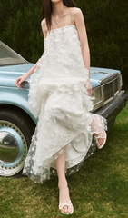 Harsha White Flower Embellished Maxi Dress