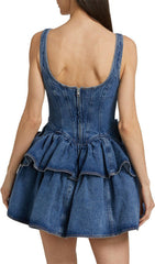 Elly Chic 3D Floral Applique Denim Mini Dress