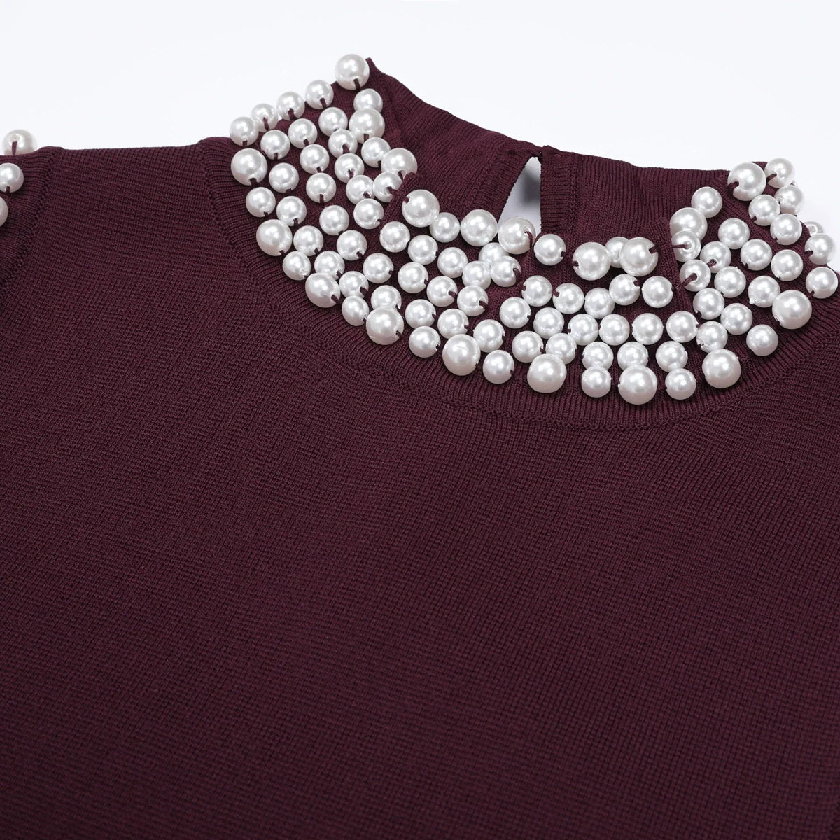 Junko Pearl Choker Sleeveless Knit Maxi Dress with Fringe Hem