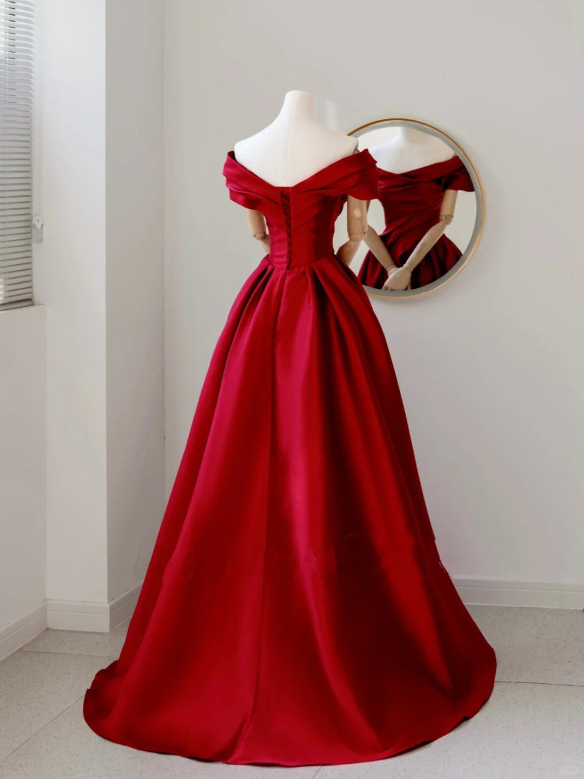 Wine Red Satin and Sequins Long Prom Dress