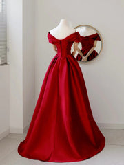 Wine Red Satin and Sequins Long Prom Dress