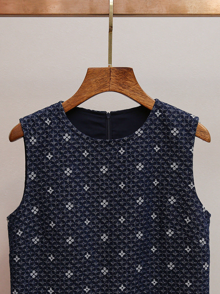 Hasika Navy Geometric Sleeveless Mini Dress