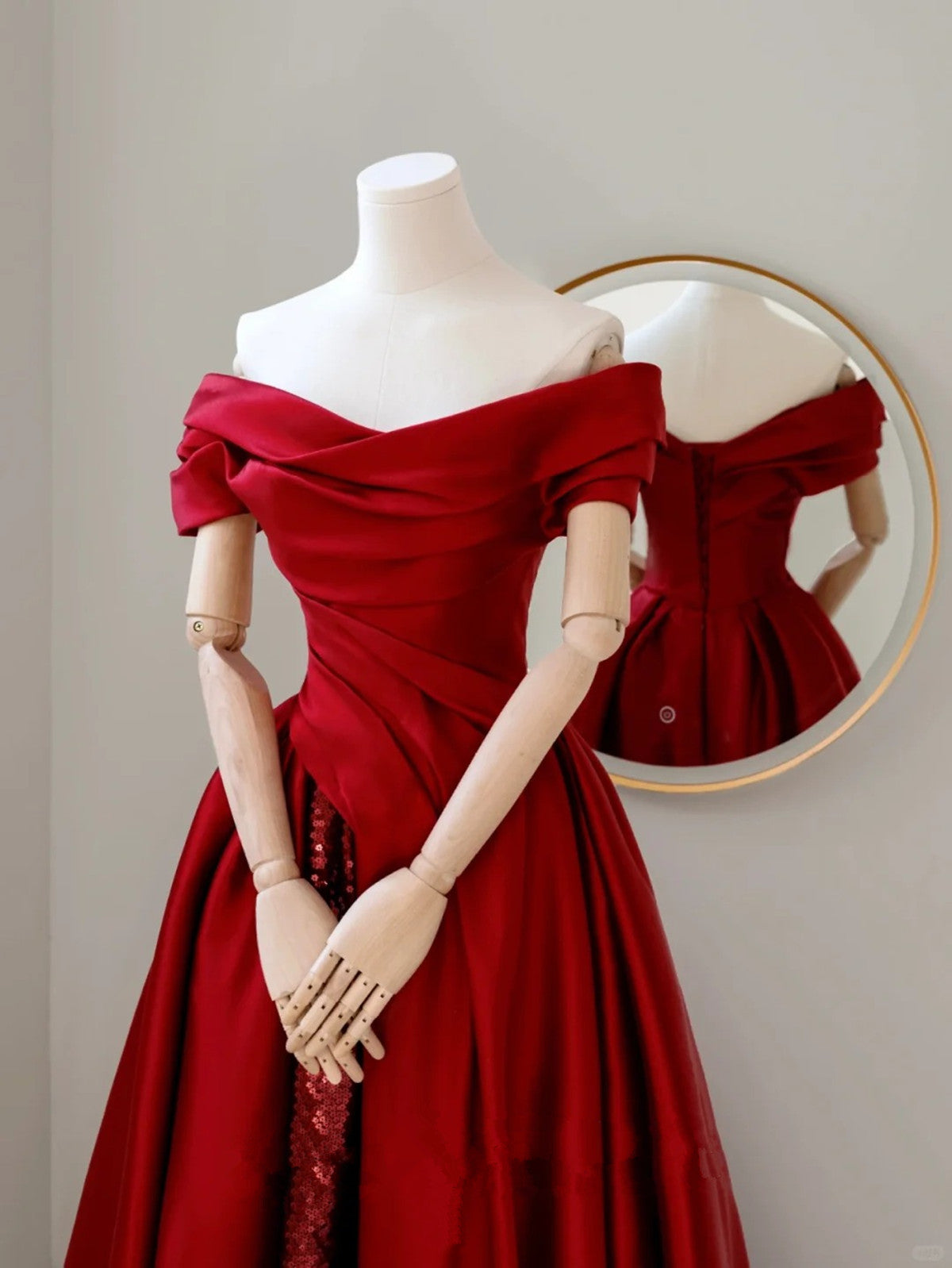 Wine Red Satin and Sequins Long Prom Dress