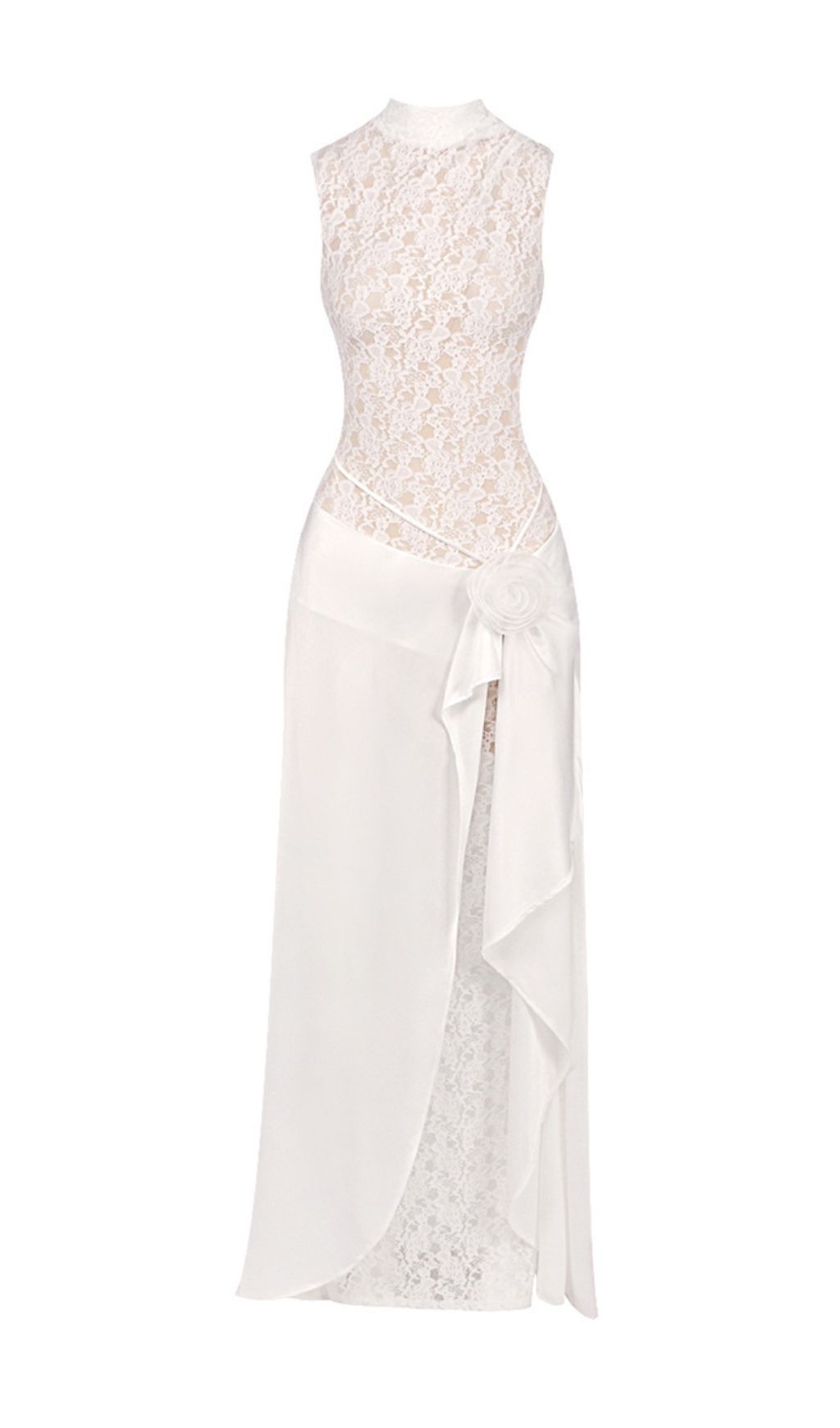 Jazmín Ethereal White Lace & Satin Maxi Dress