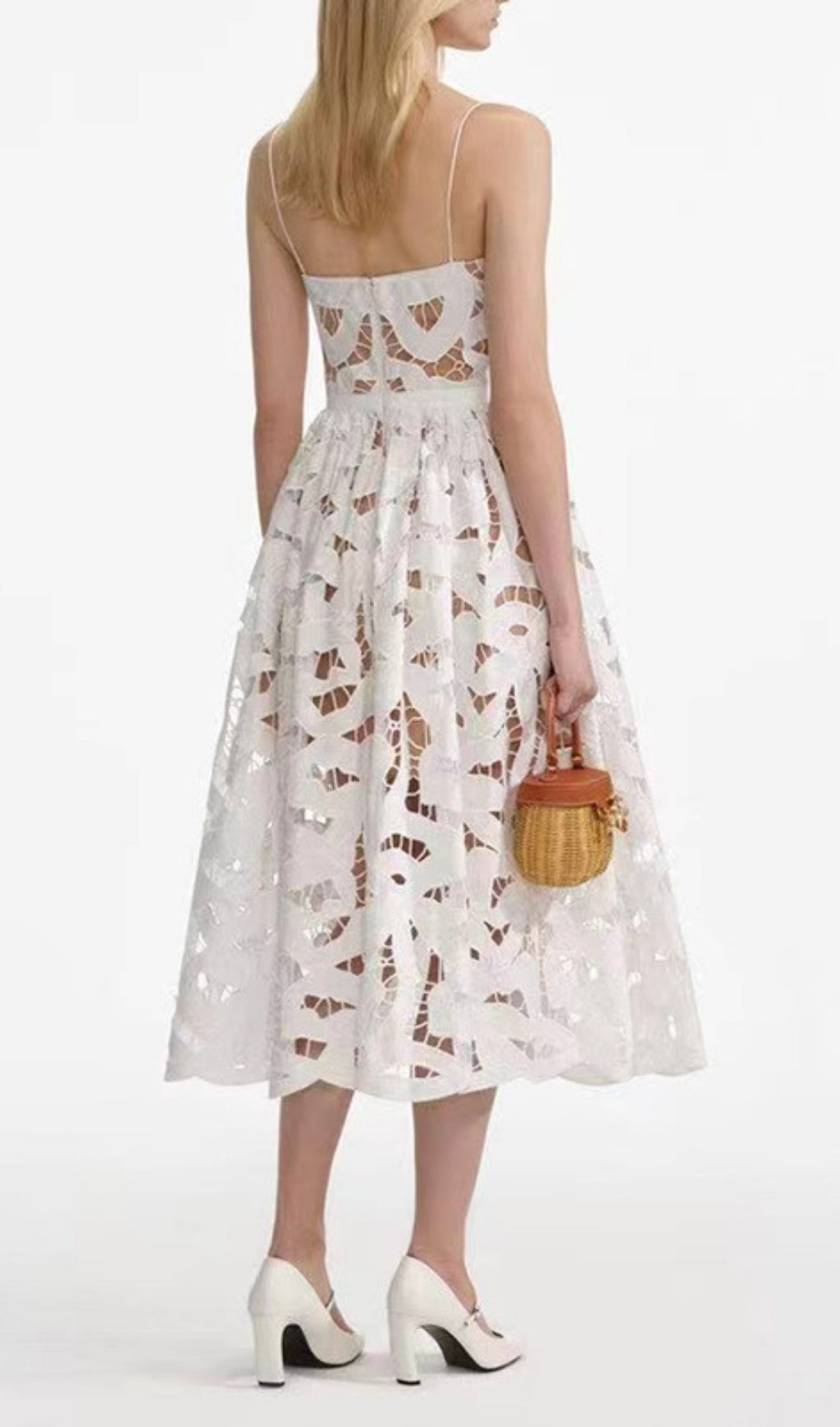 Fay White Embroidered Midi Dress