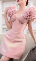 Adalia Chic Pink Corset-Style Mini Dress with Voluminous Puff Sleeves