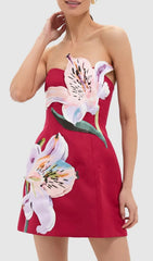 Vibrant Huy Rose Red Strapless Mini Dress