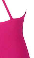 Hot Pink One-Shoulder Bodycon Midi Cocktail Dress