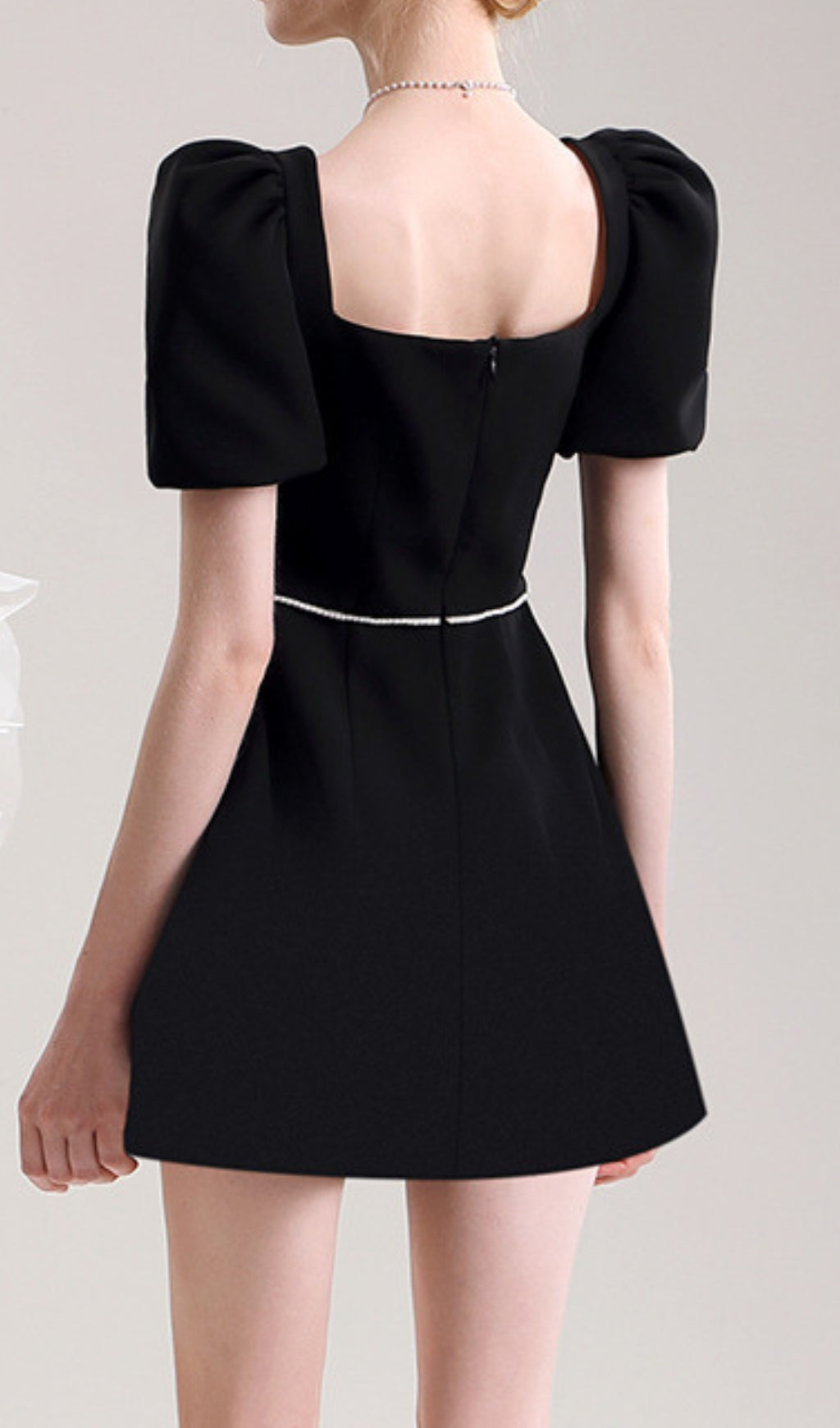 Elegant Black Statement Bow Mini Dress with Puff Sleeves