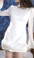 Cemre White Long Sleeve Embellished Mini Dress