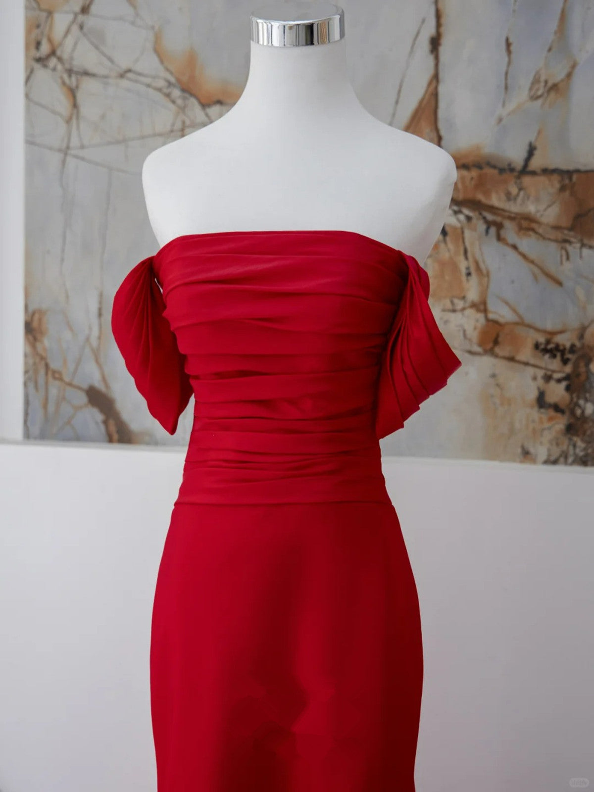 Vestido de fiesta largo sin tirantes de sirena roja 