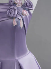 Lovely Purple A-Line Satin Simple Party Dress Prom Dress