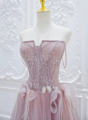 Vestido de fiesta de tul rosa con encaje y corte A 