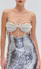 Edalene Pearl & Sequin Glamour Midi Dress