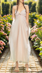 Danica Elegant Blush Pink Mesh Strappy Maxi Dress