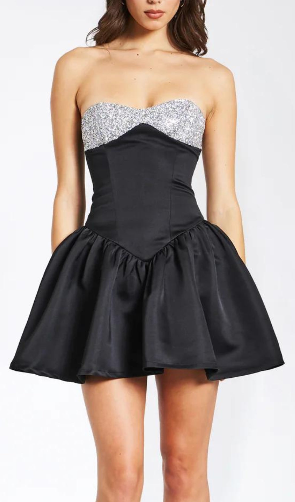 Alberta Sparkle & Satin Strapless Mini Dress