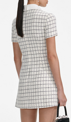 Grina Classic Plaid Tweed Mini Dress with Gold Buttons
