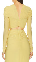 Darby Butter Yellow Twisted Cutout Long Sleeve Maxi Dress