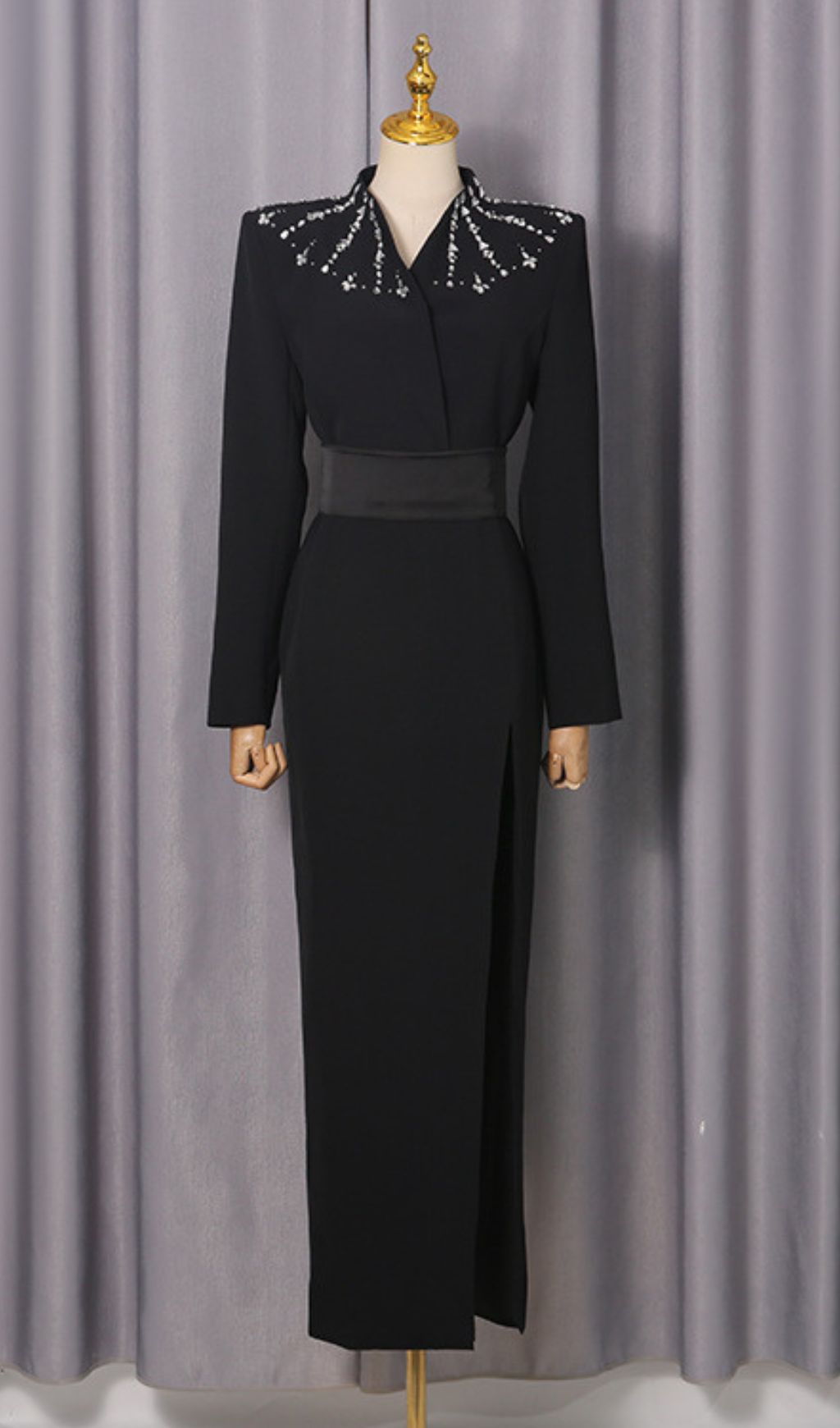 Ivonne Black Diamante Long Sleeve Maxi Dress
