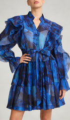 Kabibe Bold Red Floral Ruffle Mini Dress