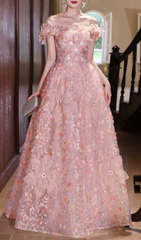 Harmony Pink 3D Floral Sequin Off-Shoulder Maxi Gown