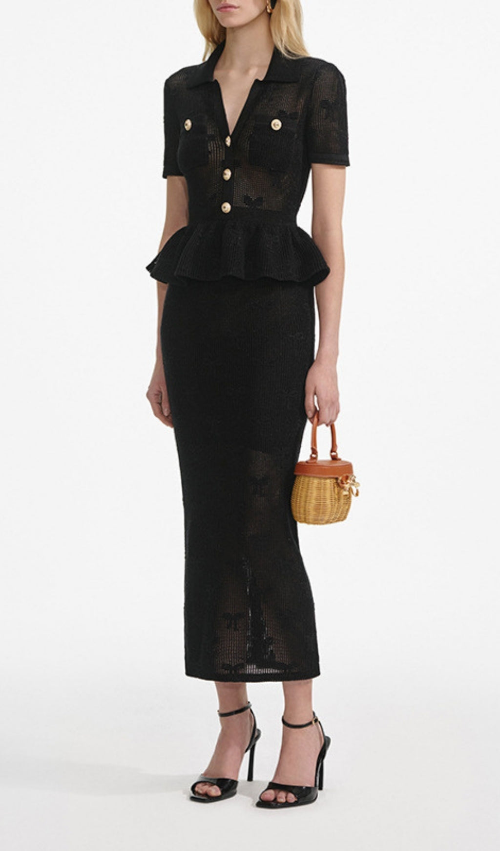 Elitia Black Knit Peplum Midi Dress