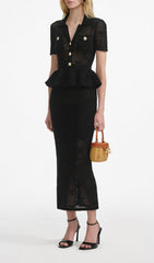 Elitia Black Knit Peplum Midi Dress