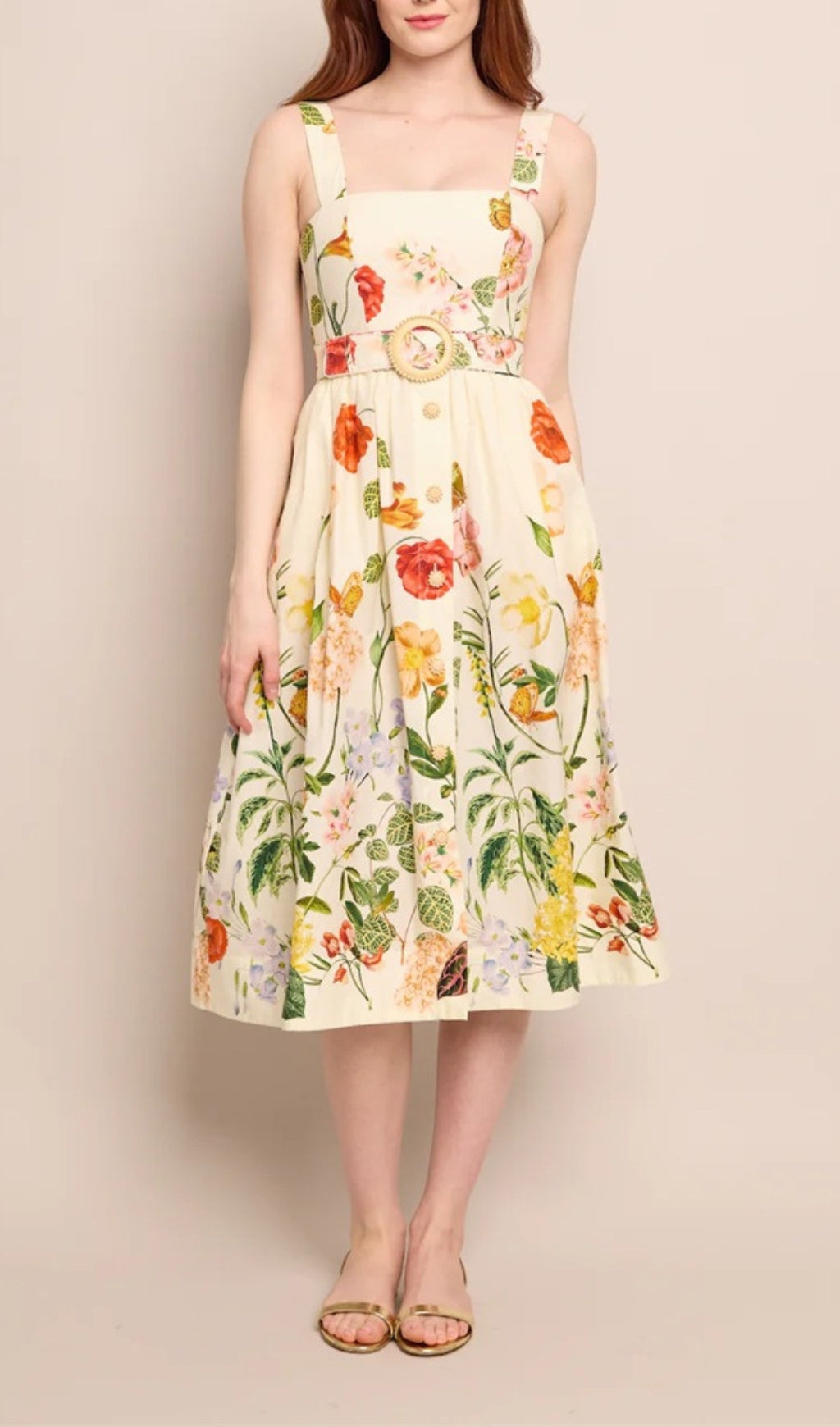 Dairin Vibrant Floral & Botanical Belted Midi Dress