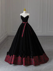 Black Velvet Ball Gown Pearls V-neckline Party Dress
