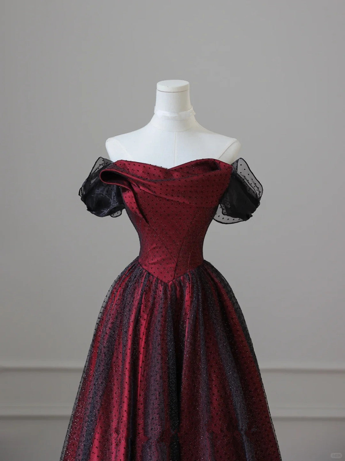 Charming Black and Red Off Shoulder A-line Prom Dress