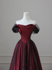 Charming Black and Red Off Shoulder A-line Prom Dress
