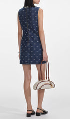 Chic Diamant Bow Denim Mini Dress with Pearl Trim