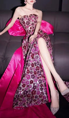 Famke Dazzling Strapless Floral Sequin Maxi Gown with Statement Bow