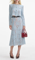 Chic Embellished Baby Blue Lace Two-Piece Set