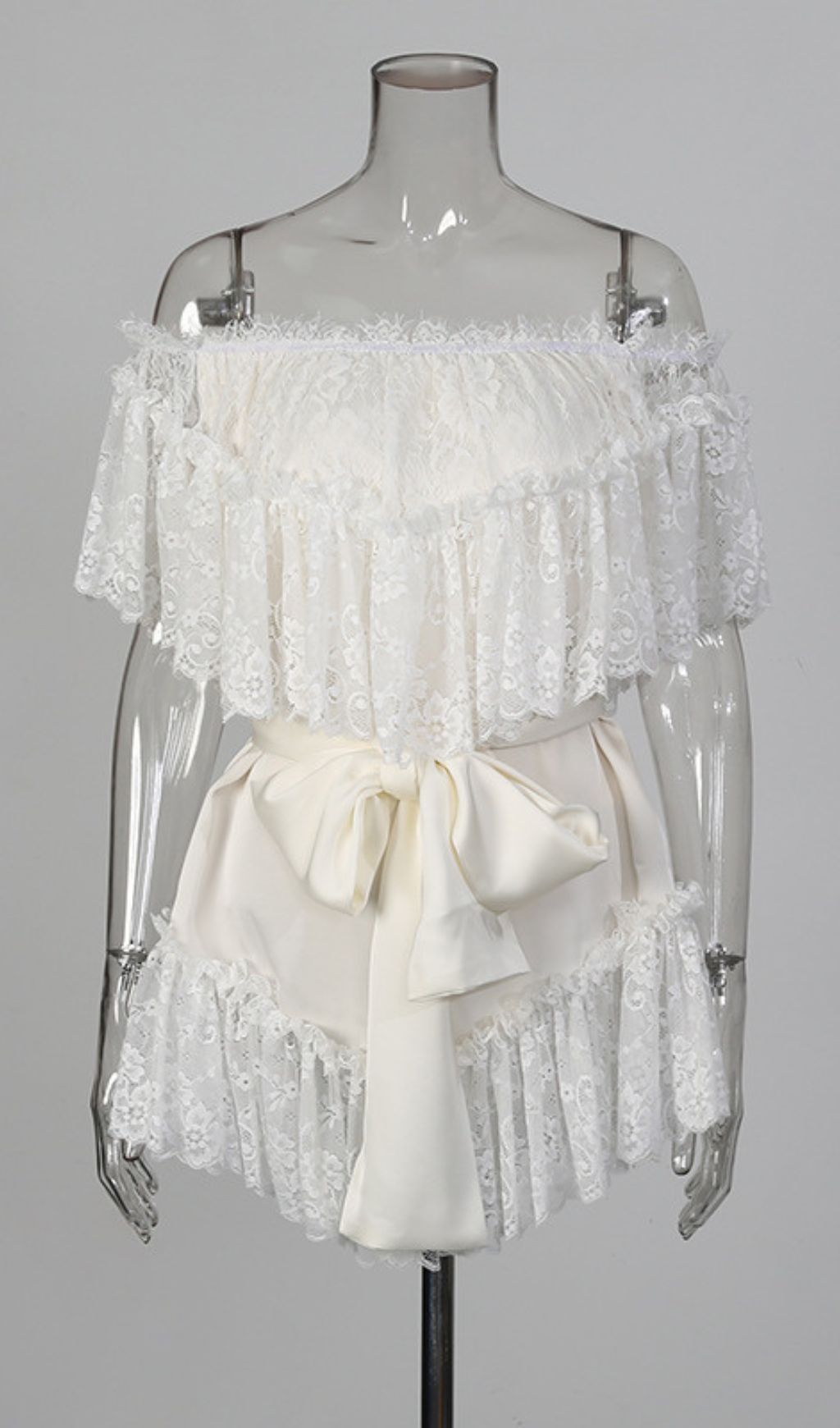 Basye Enchanting Off-Shoulder Lace Mini Dress