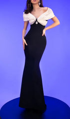 Fabio Glamour Black & White Off-Shoulder Maxi Dress