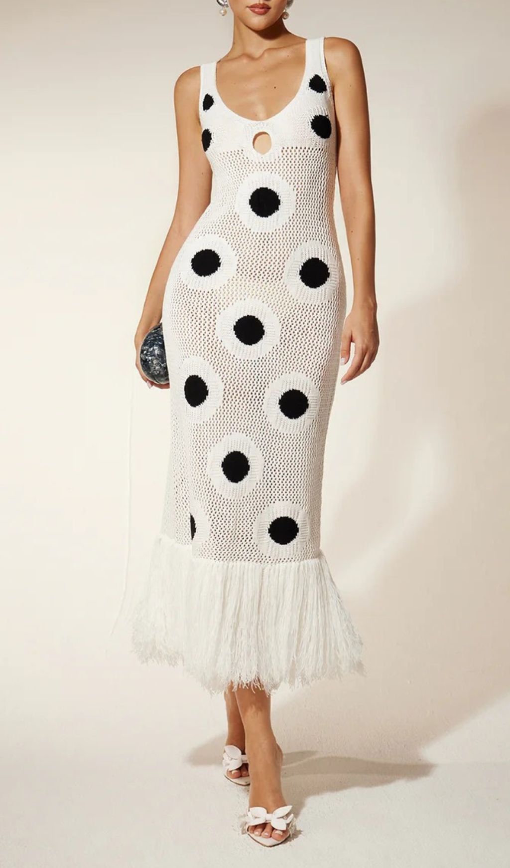 Gaelion Chic Dot Fringe Knitted Midi Dress