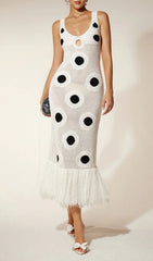 Gaelion Chic Dot Fringe Knitted Midi Dress