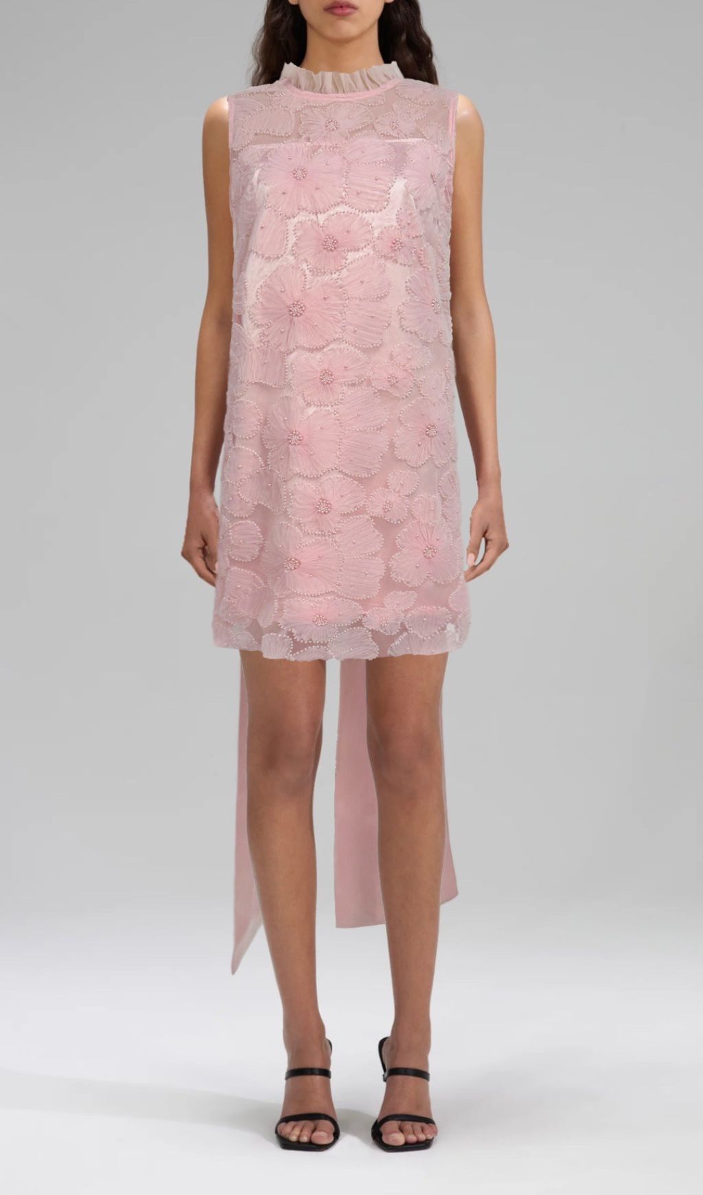 Gaby Enchanting Floral Beaded Mini Dress with Illusion Train