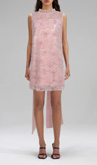 Gaby Enchanting Floral Beaded Mini Dress with Illusion Train
