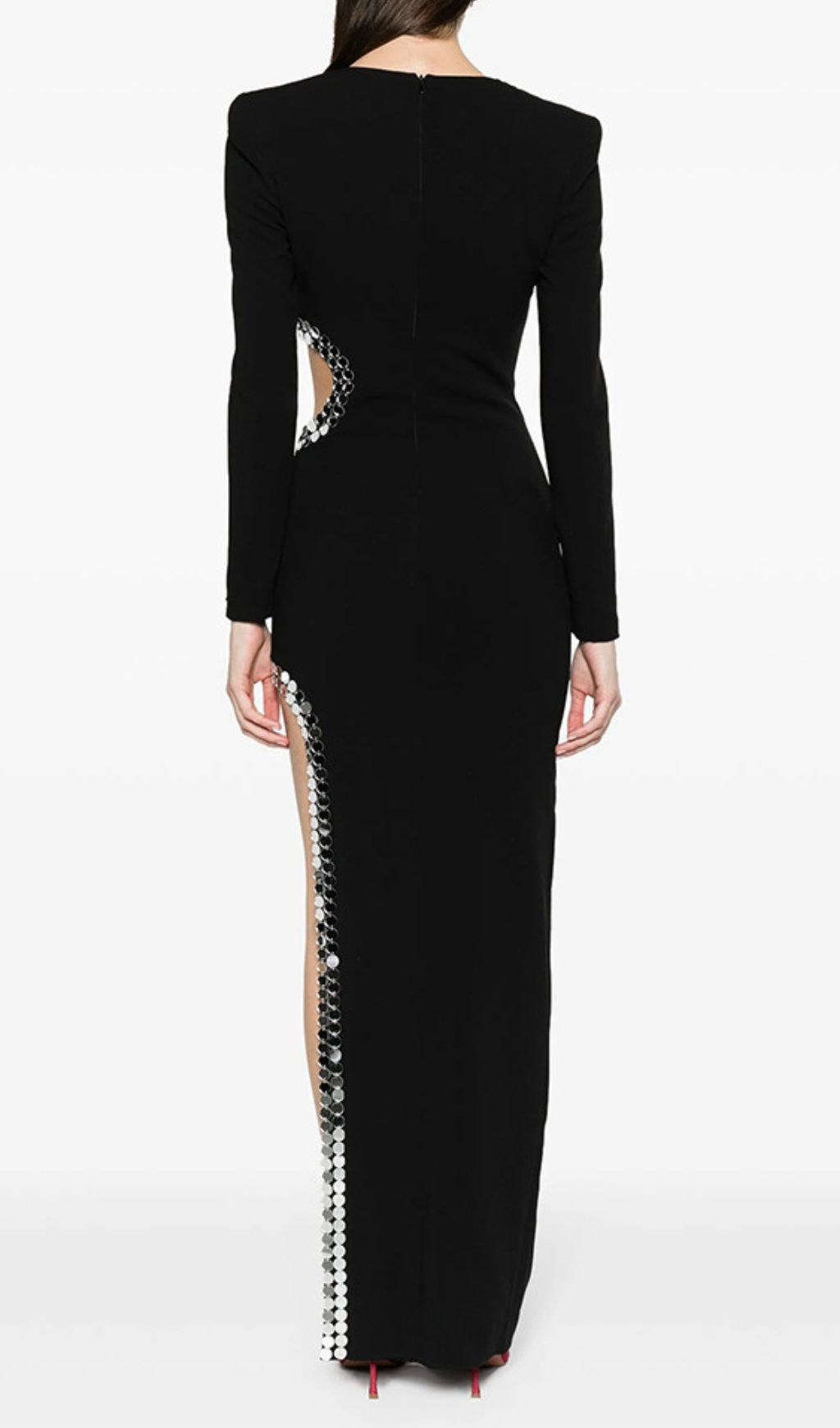 Gerasim Glam Black Sequin Cut-Out Long Sleeve Maxi Dress